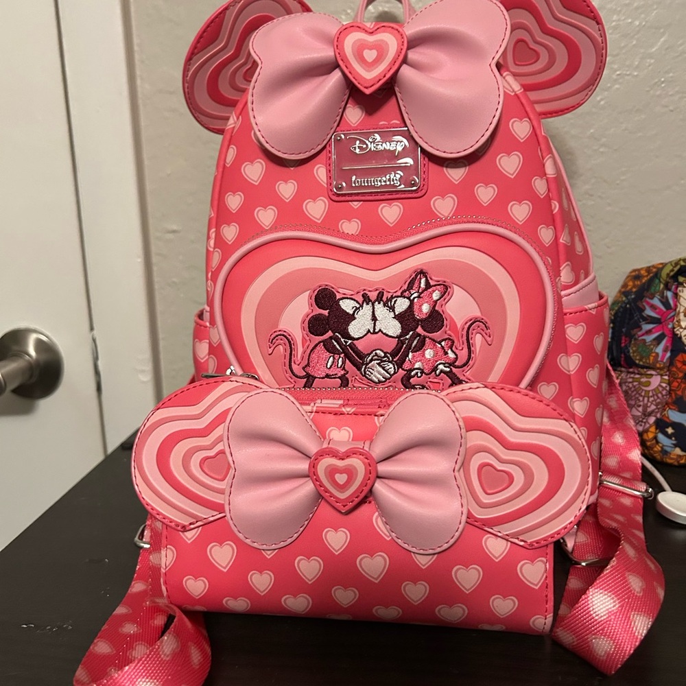 Loungefly Pink Minnie & Mickey Heart Loungefly Backpack